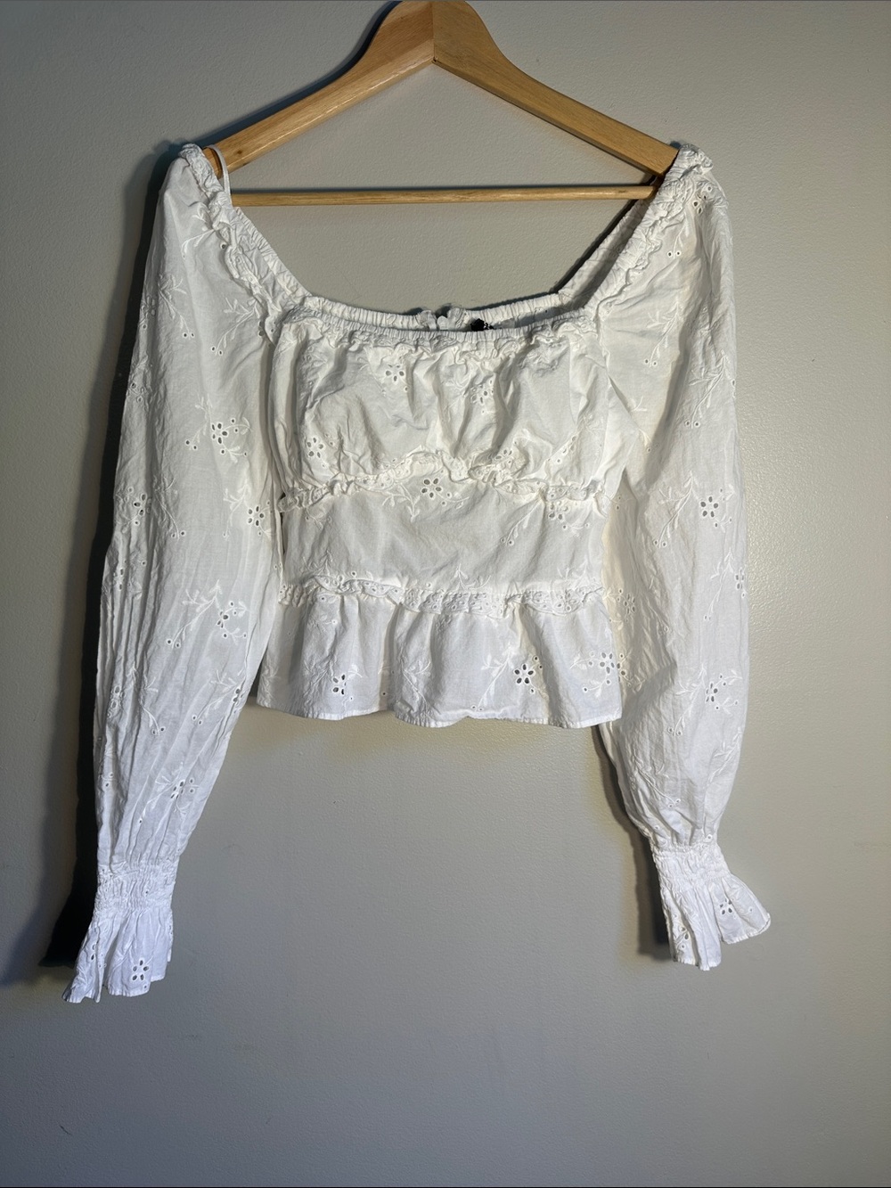 Divided White Eyelet Coquette Milkmaid Crop Top, Small